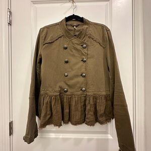 Free People Olive Double-Breasted Utility Jacket